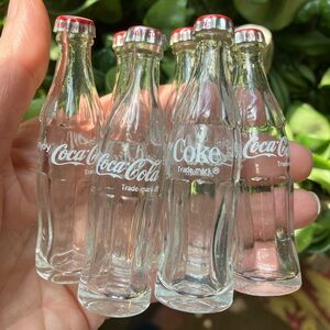 Vintage Coca-Cola Mini Clear Glass Bottles Set of Six Collectible 3 Inches Tall